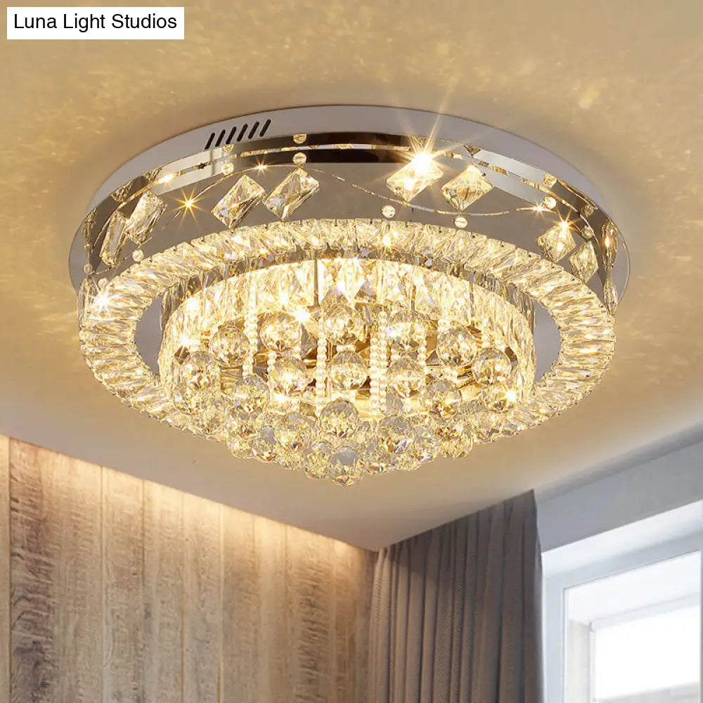 Crystal Faceted Cut Ceiling Flush Mount Led Light In Chrome For Modernist Living Room / B