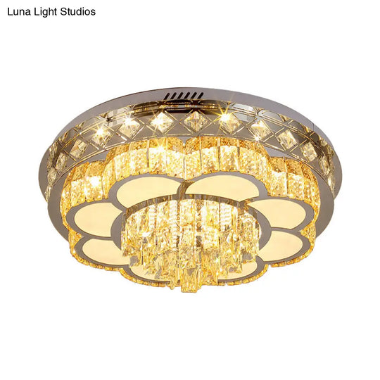 Crystal Faceted Cut Ceiling Flush Mount Led Light In Chrome For Modernist Living Room
