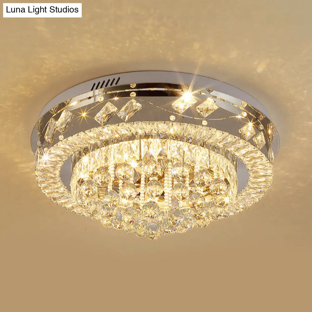 Crystal Faceted Cut Ceiling Flush Mount Led Light In Chrome For Modernist Living Room