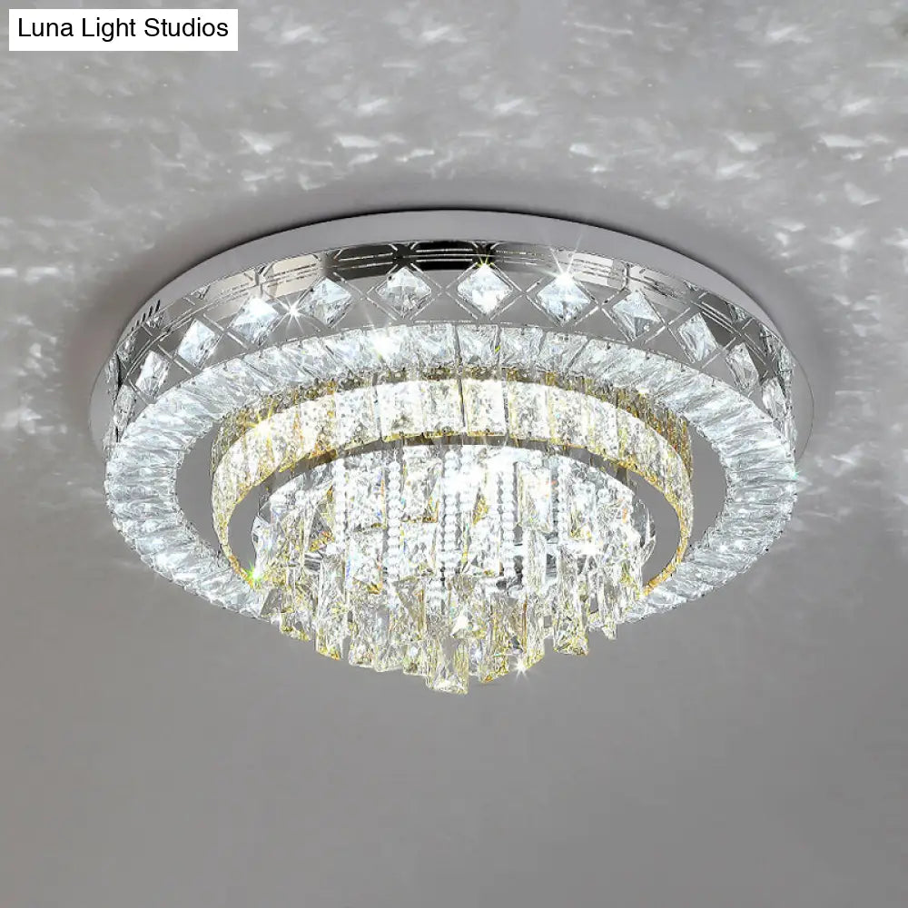 Crystal Faceted Cut Ceiling Flush Mount Led Light In Chrome For Modernist Living Room