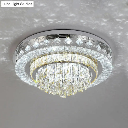 Crystal Faceted Cut Ceiling Flush Mount Led Light In Chrome For Modernist Living Room