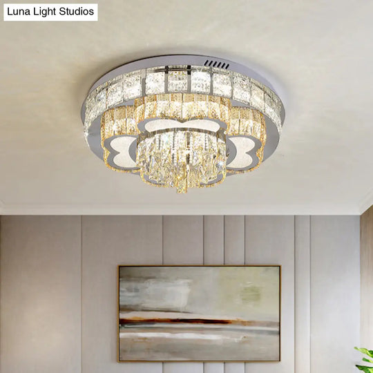 Crystal Faceted Cut Ceiling Flush Mount Led Light In Chrome For Modernist Living Room / D