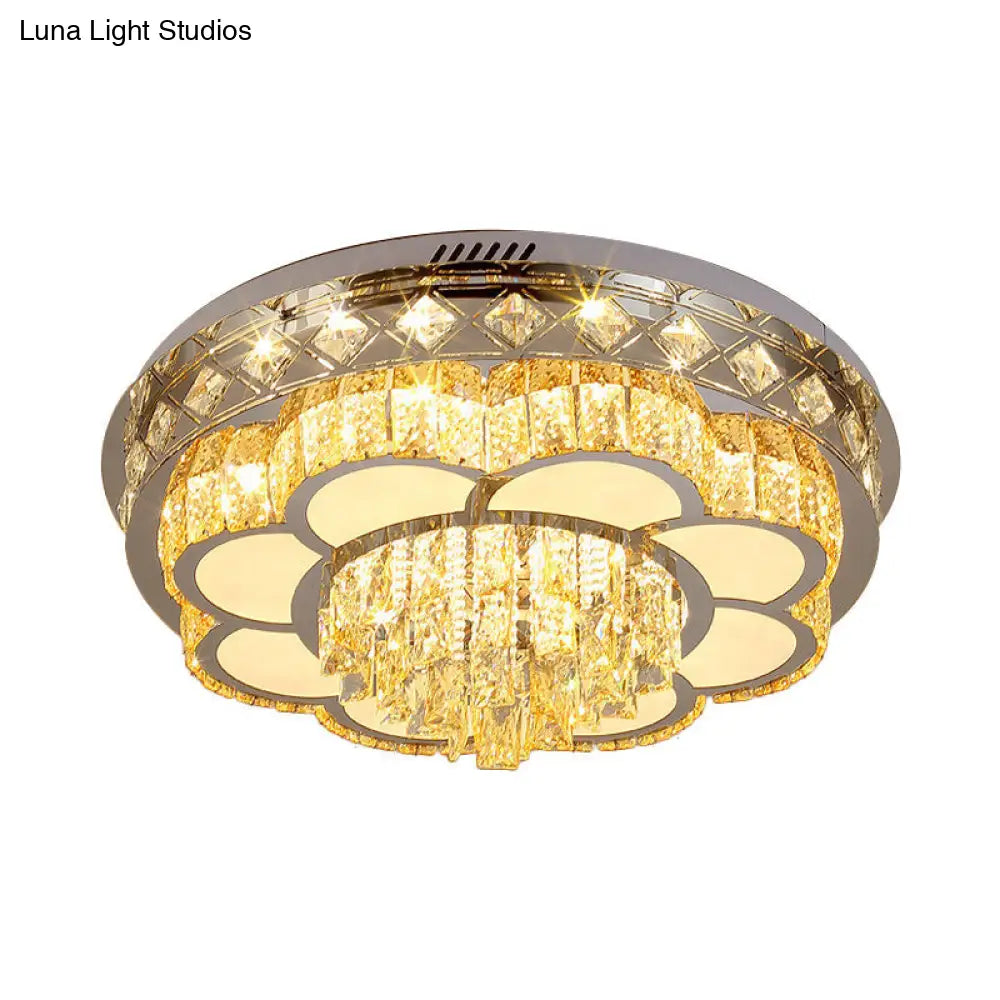 Crystal Faceted Cut Ceiling Flush Mount Led Light In Chrome For Modernist Living Room