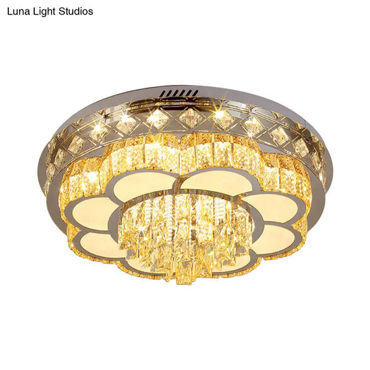Crystal Faceted Cut Ceiling Flush Mount Led Light In Chrome For Modernist Living Room