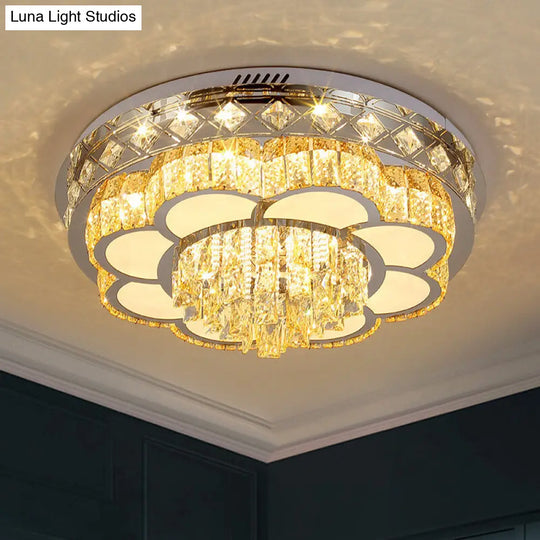 Crystal Faceted Cut Ceiling Flush Mount Led Light In Chrome For Modernist Living Room / C