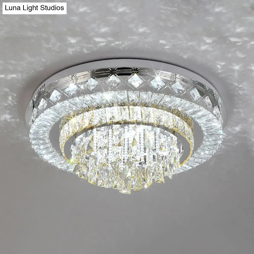 Crystal Faceted Cut Ceiling Flush Mount Led Light In Chrome For Modernist Living Room