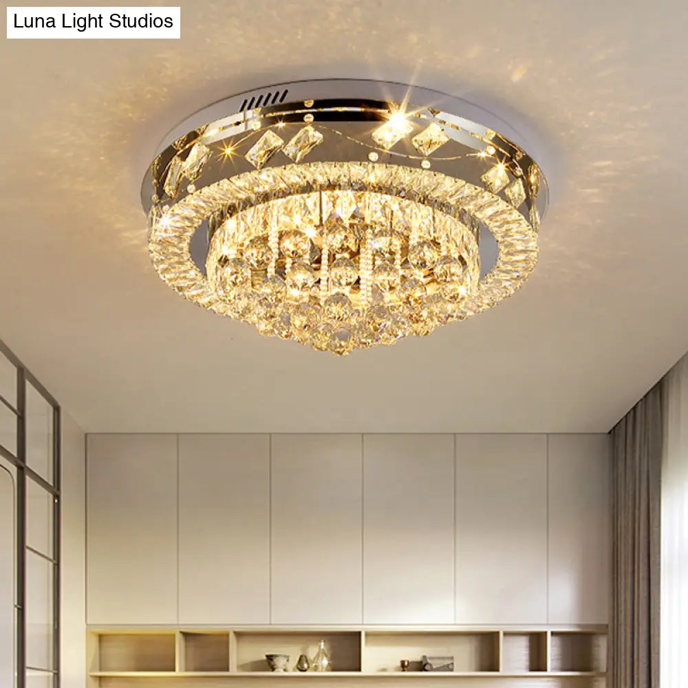 Crystal Faceted Cut Ceiling Flush Mount Led Light In Chrome For Modernist Living Room