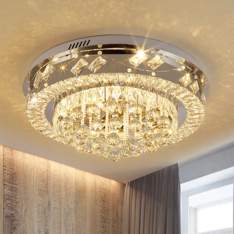 Crystal Faceted Cut Ceiling Flush Mount Led Light In Chrome For Modernist Living Room / B