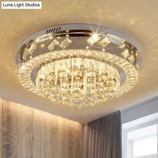 Crystal Faceted Cut Ceiling Flush Mount Led Light In Chrome For Modernist Living Room / B