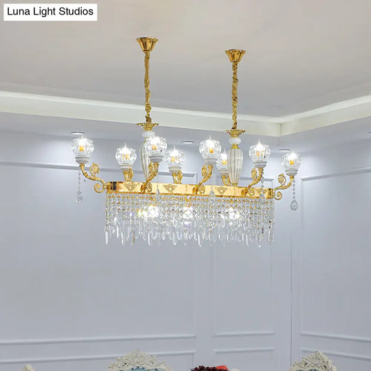 Crystal Floral Island Pendant Lamp - Modern Gold Dining Room Light Fixture With 6/8-Light Option