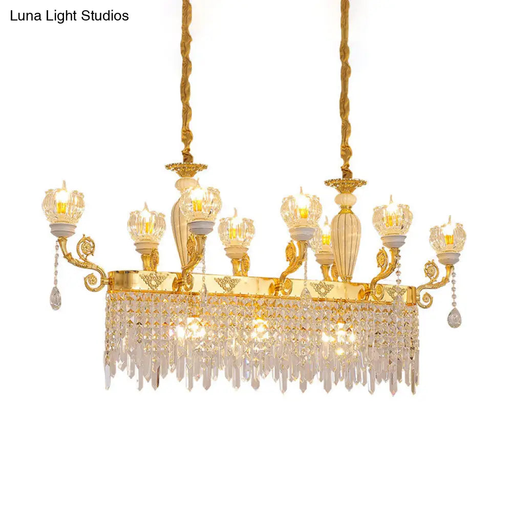 Crystal Floral Island Pendant Lamp - Modern Gold Dining Room Light Fixture With 6/8-Light Option