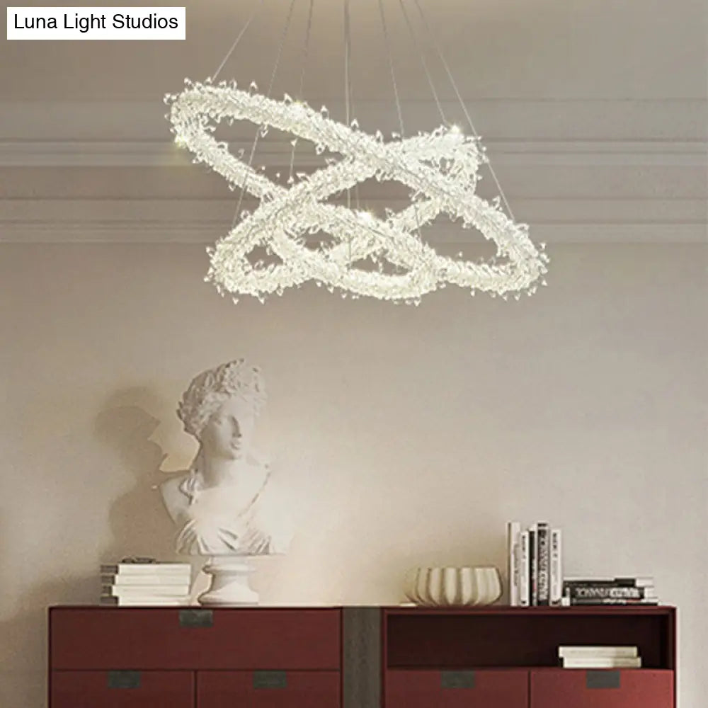 Contemporary Crystal Flower Ring Chandelier - Stylish Hanging Light Fixture For Living Room