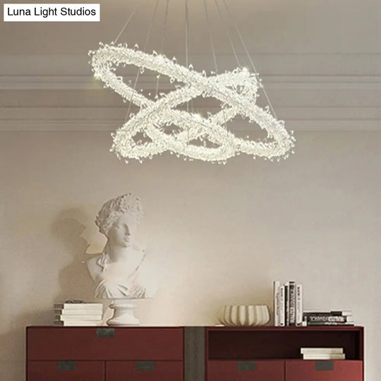 Contemporary Crystal Flower Ring Chandelier - Stylish Hanging Light Fixture For Living Room