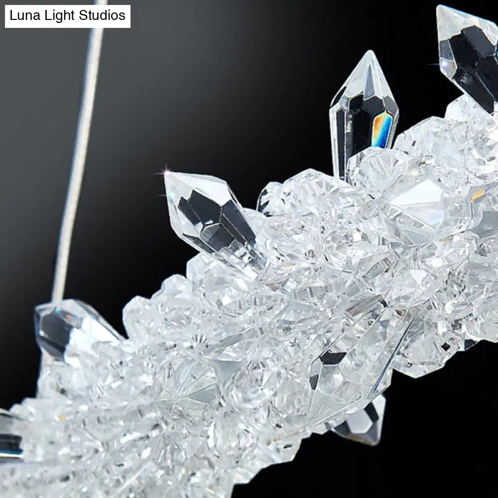Contemporary Crystal Flower Ring Chandelier - Stylish Hanging Light Fixture For Living Room