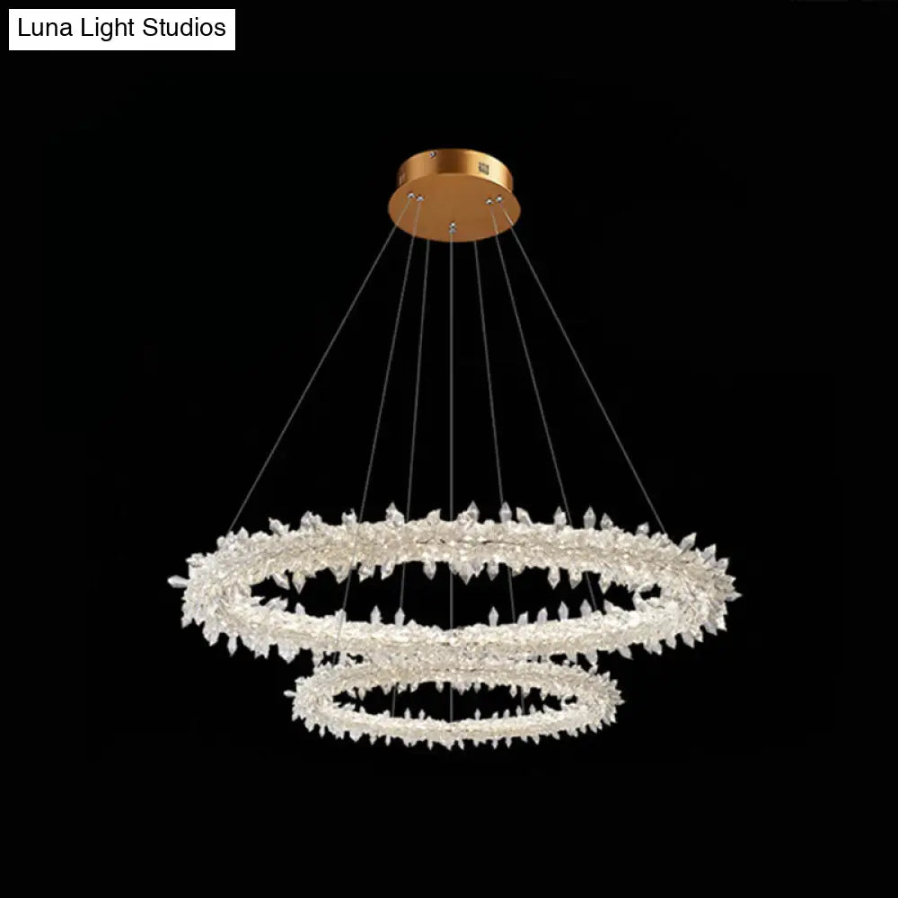 Contemporary Crystal Flower Ring Chandelier - Stylish Hanging Light Fixture For Living Room Clear /