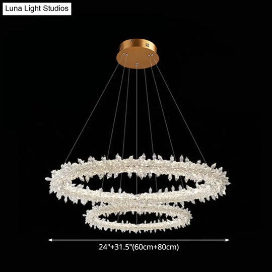 Contemporary Crystal Flower Ring Chandelier - Stylish Hanging Light Fixture For Living Room