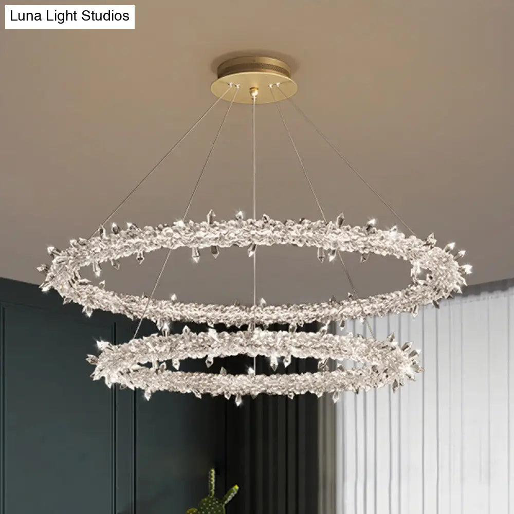 Contemporary Crystal Flower Ring Chandelier - Stylish Hanging Light Fixture For Living Room