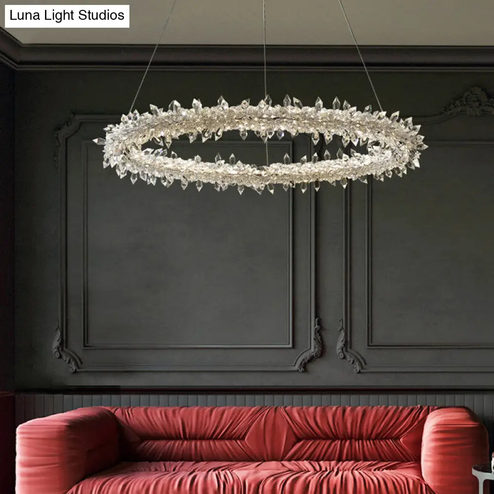 Contemporary Crystal Flower Ring Chandelier - Stylish Hanging Light Fixture For Living Room