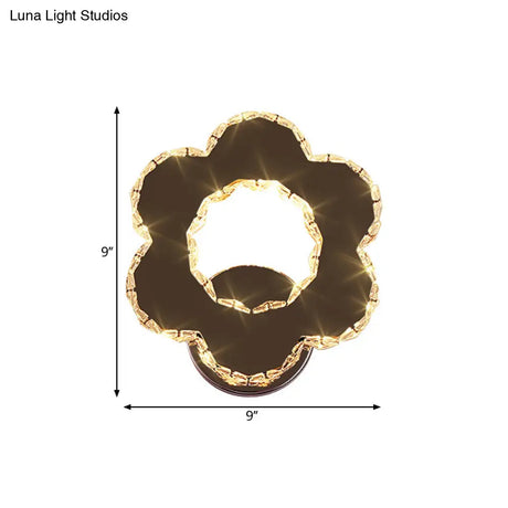 Crystal Flower/Star Wall Sconce With Modern Led Lighting - Chrome Finish Warm/White Light