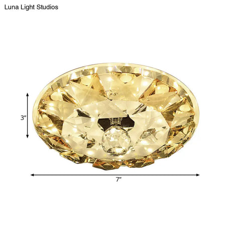 Crystal Flush Mount Led Ceiling Lamp In Yellow - Simple Round Design Warm/White Light