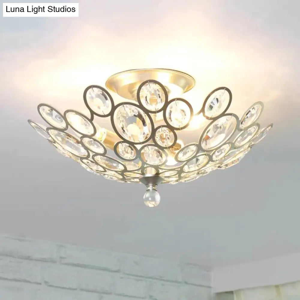 Crystal Flushmount Retro Silver/Gold Bubble Ring Chandelier Lighting - 3-Bulb Clear Faceted Ideal
