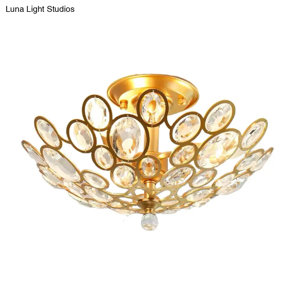 Crystal Flushmount Retro Silver/Gold Bubble Ring Chandelier Lighting - 3-Bulb Clear Faceted Ideal