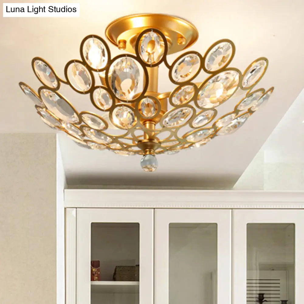 Crystal Flushmount Retro Silver/Gold Bubble Ring Chandelier Lighting - 3 - Bulb Clear Faceted Ideal