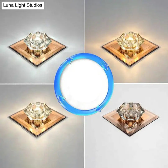Crystal Gem Led Ceiling Light For Foyers And Hallways - Simple Stylish Flush Mount Tan / 5.5’