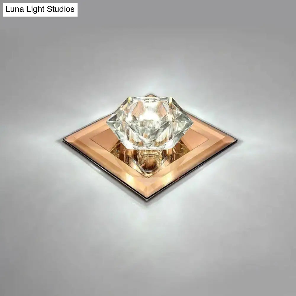Crystal Gem Led Ceiling Light For Foyers And Hallways - Simple Stylish Flush Mount Tan / 5.5’ White