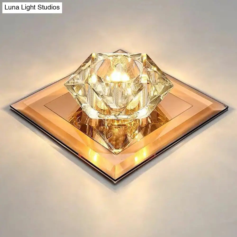 Crystal Gem Led Ceiling Light For Foyers And Hallways - Simple Stylish Flush Mount Tan / 7’ Warm