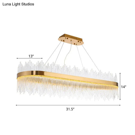 Crystal Gold Linear Led Chandelier - Contemporary Pendant Light For Dining Room (31.5/39 Long)