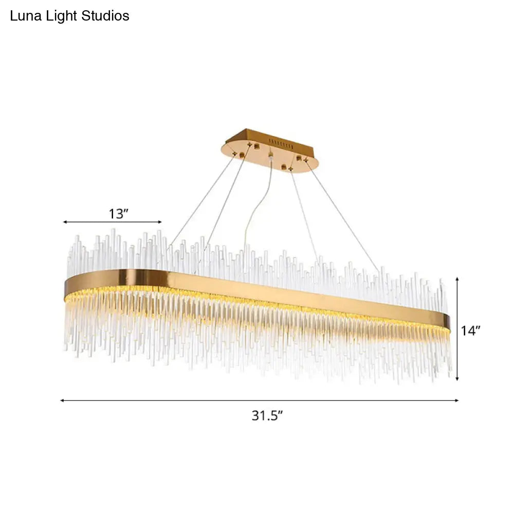 Crystal Gold Linear Led Chandelier - Contemporary Pendant Light For Dining Room (31.5/39 Long)