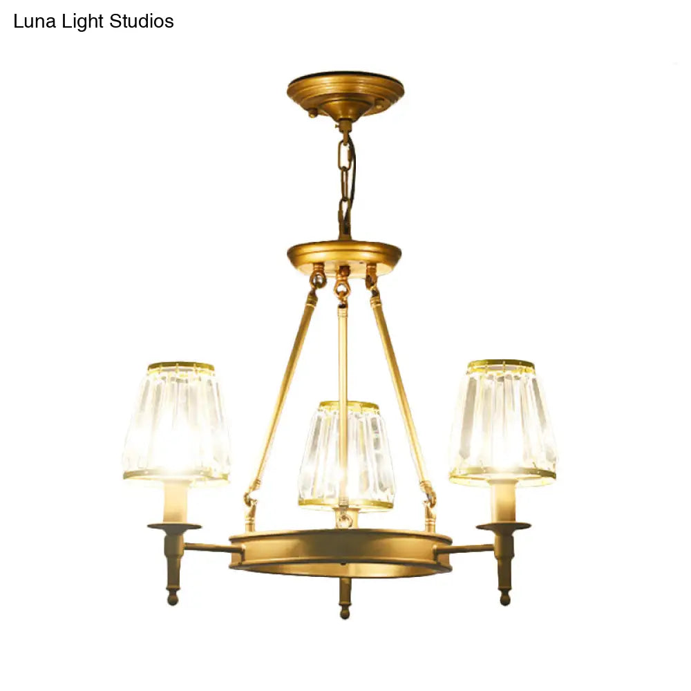 Crystal Hanging Lamp Kit With Conic Metal Ring Design For Living Room Chandelier Lighting