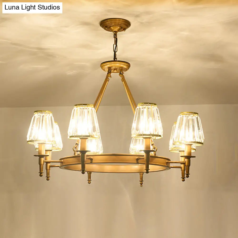 Crystal Hanging Lamp Kit With Conic Metal Ring Design For Living Room Chandelier Lighting