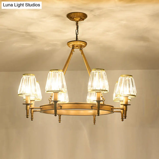 Crystal Hanging Lamp Kit With Conic Metal Ring Design For Living Room Chandelier Lighting