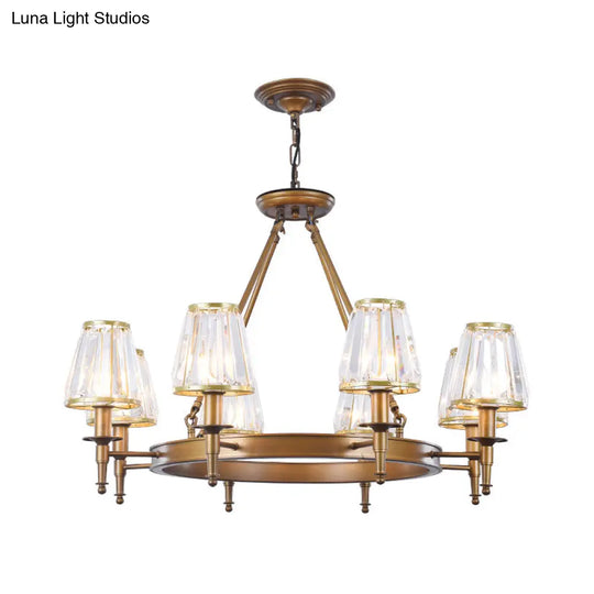 Crystal Hanging Lamp Kit With Conic Metal Ring Design For Living Room Chandelier Lighting