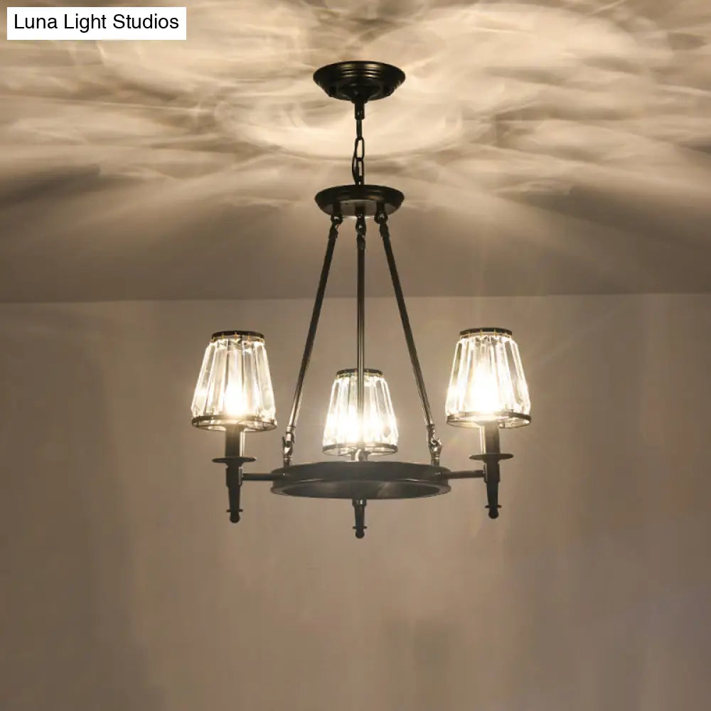 Crystal Hanging Lamp Kit With Conic Metal Ring Design For Living Room Chandelier Lighting
