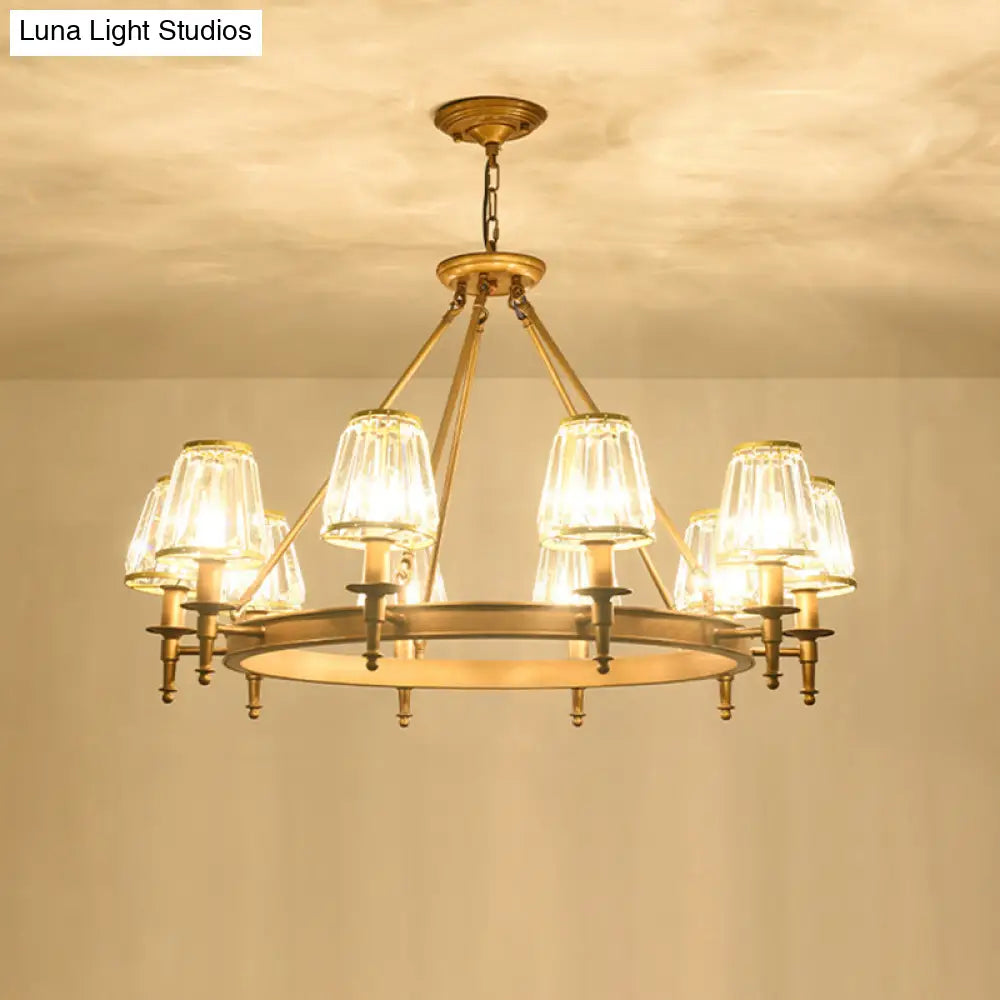Crystal Hanging Lamp Kit With Conic Metal Ring Design For Living Room Chandelier Lighting