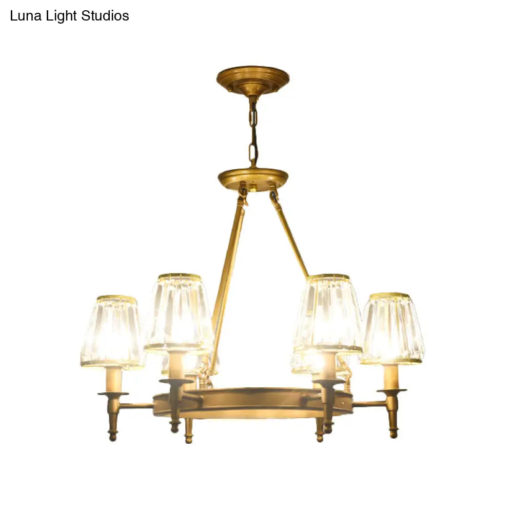 Crystal Hanging Lamp Kit With Conic Metal Ring Design For Living Room Chandelier Lighting