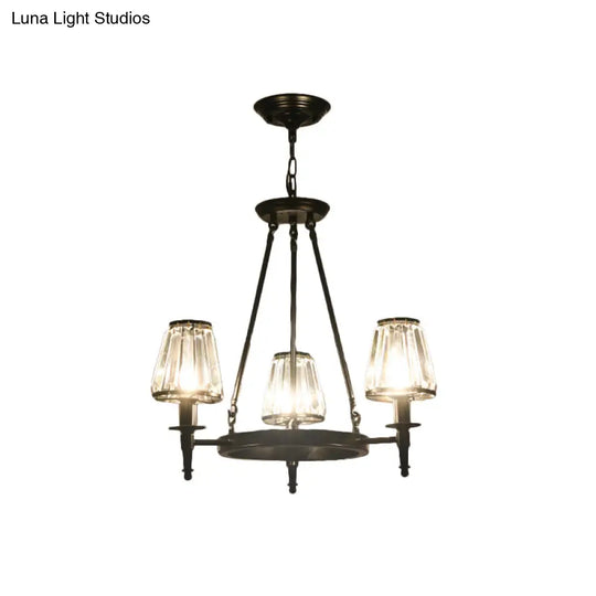 Crystal Hanging Lamp Kit With Conic Metal Ring Design For Living Room Chandelier Lighting