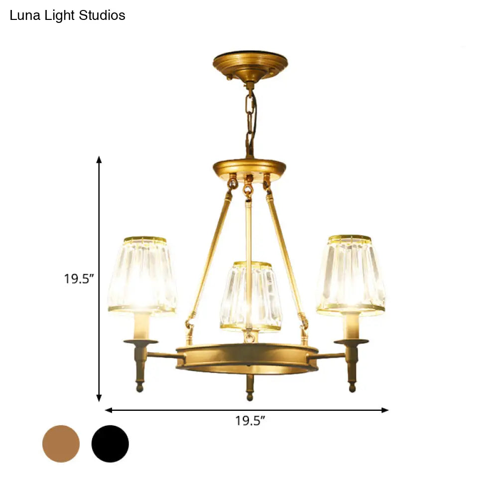 Crystal Hanging Lamp Kit With Conic Metal Ring Design For Living Room Chandelier Lighting