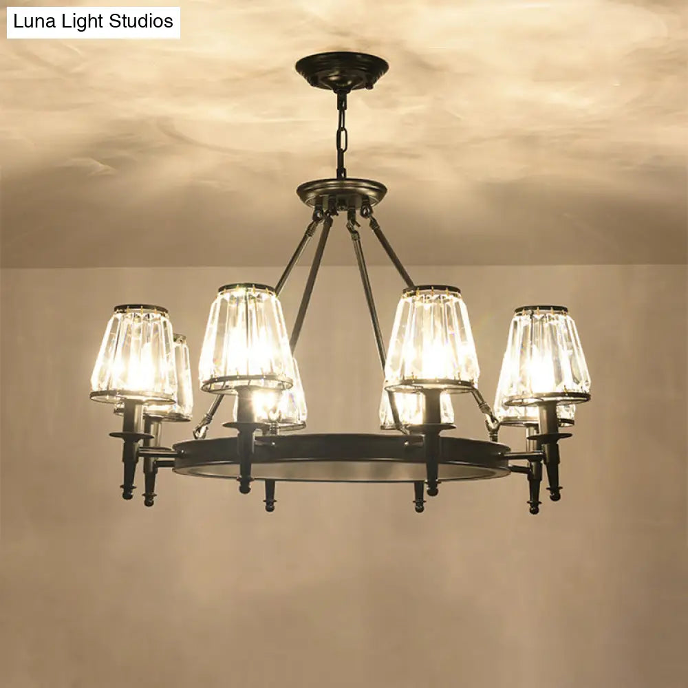 Crystal Hanging Lamp Kit With Conic Metal Ring Design For Living Room Chandelier Lighting
