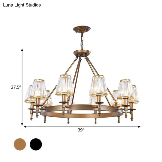 Crystal Hanging Lamp Kit With Conic Metal Ring Design For Living Room Chandelier Lighting