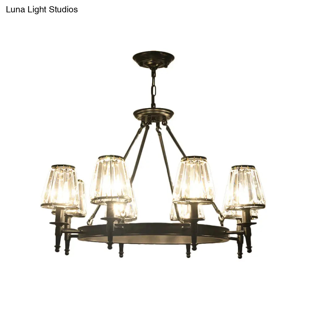 Crystal Hanging Lamp Kit With Conic Metal Ring Design For Living Room Chandelier Lighting
