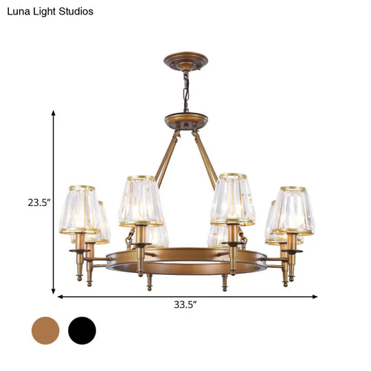Crystal Hanging Lamp Kit With Conic Metal Ring Design For Living Room Chandelier Lighting