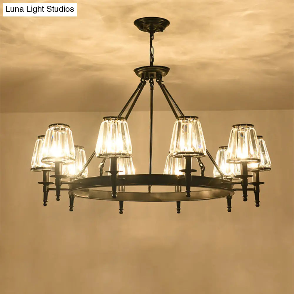 Crystal Hanging Lamp Kit With Conic Metal Ring Design For Living Room Chandelier Lighting