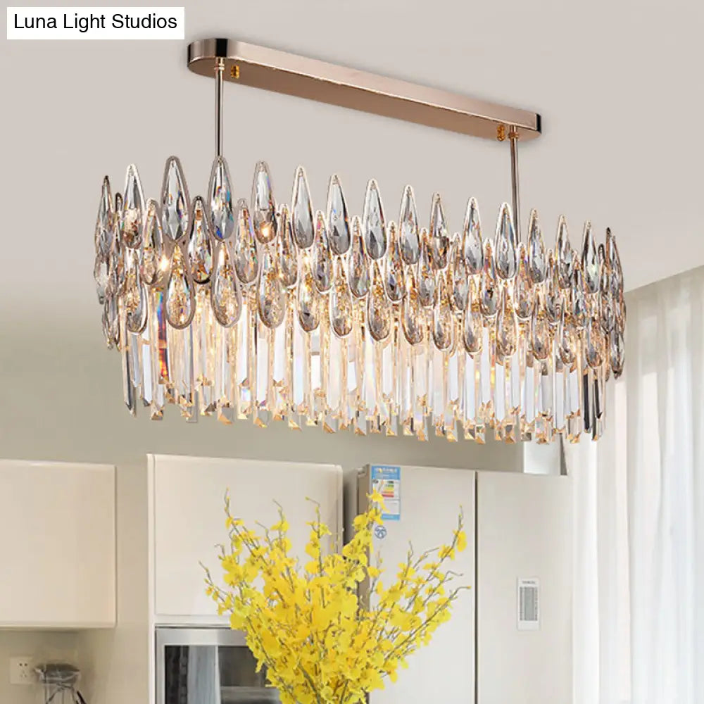 Crystal Island Lamp - Modern Teardrop Pendant Light Oval Clear 10 Lights