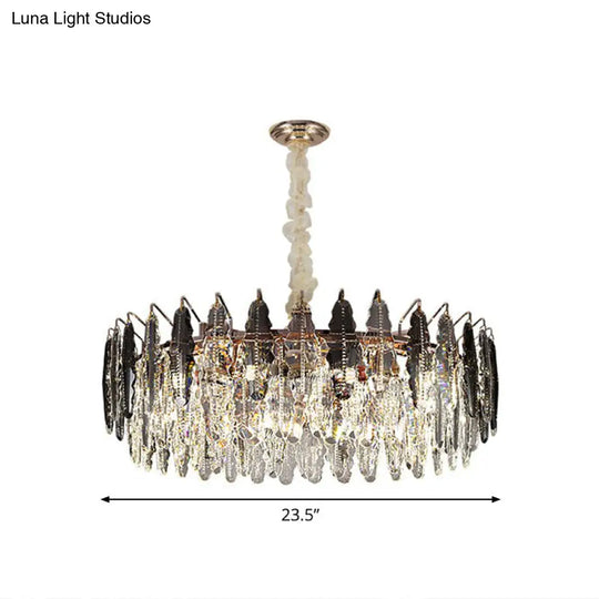 Crystal Leaf Round Ceiling Chandelier With 9 Bulbs For Modern Living Rooms Smoke Gray / 23.5’