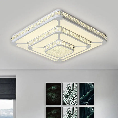 Crystal Led Close To Ceiling Light Flush Mount Fixture - Warm/White Option