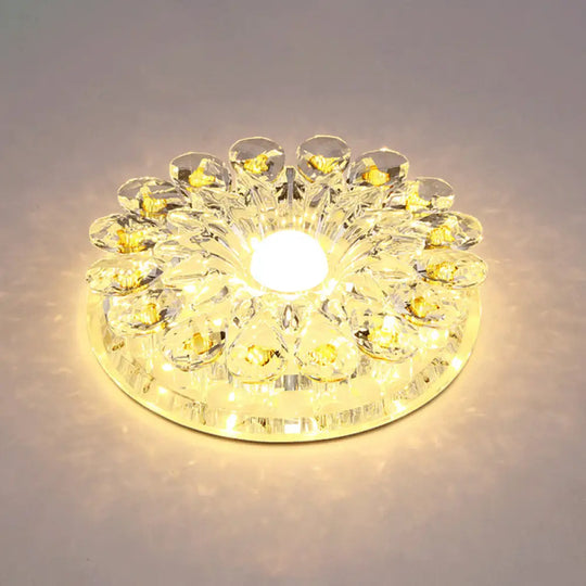 Crystal Led Flush Ceiling Light Fixture - Modern Entryway Clear / Warm Round